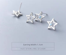Load image into Gallery viewer, pendientes de plata de ley 925 con forma de estrella para mujer, aretes pequeños, alfiler antialérgico