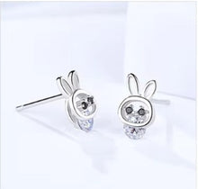 Load image into Gallery viewer, pendientes de plata de ley 100% 925 con forma de conejo para mujer, joyería fina auténtica