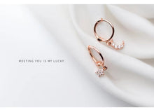 Load image into Gallery viewer, pendientes de aro de Plata de Ley 925 con forma de Luna y estrella centelleante para mujer
