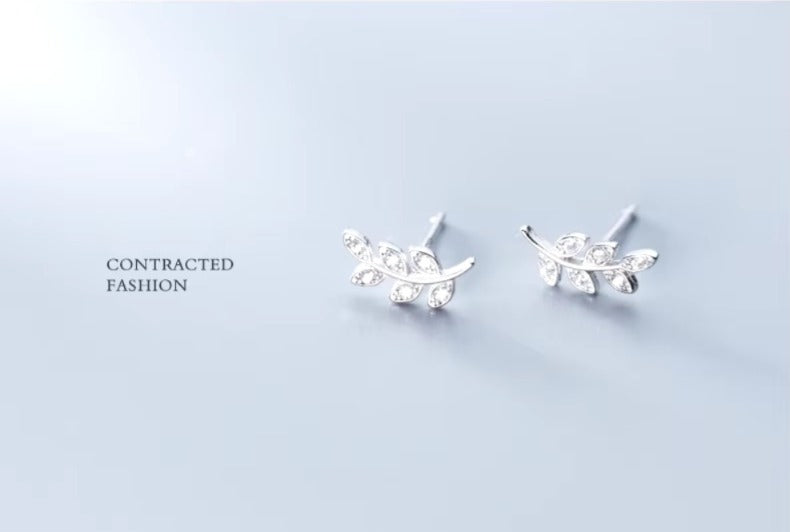 pendientes de plata de ley 925 para mujer, aretes con forma de rama de circón