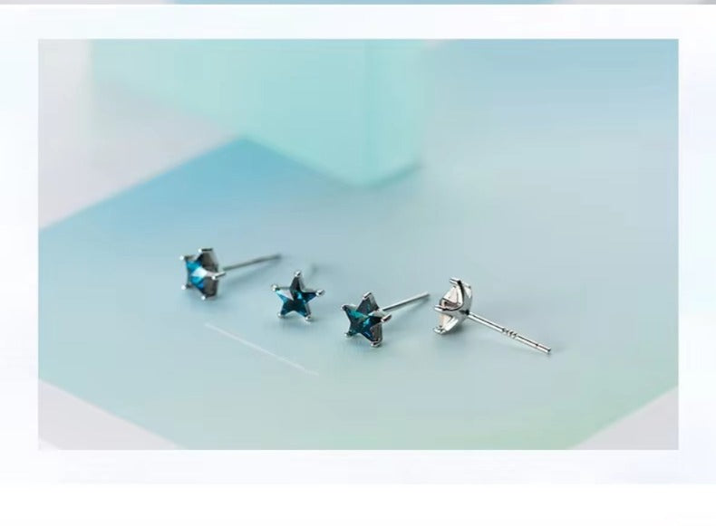 nueva llegada Real 925 estrellas de plata de ley Simple lindo pendientes de cristal azul para mujeres