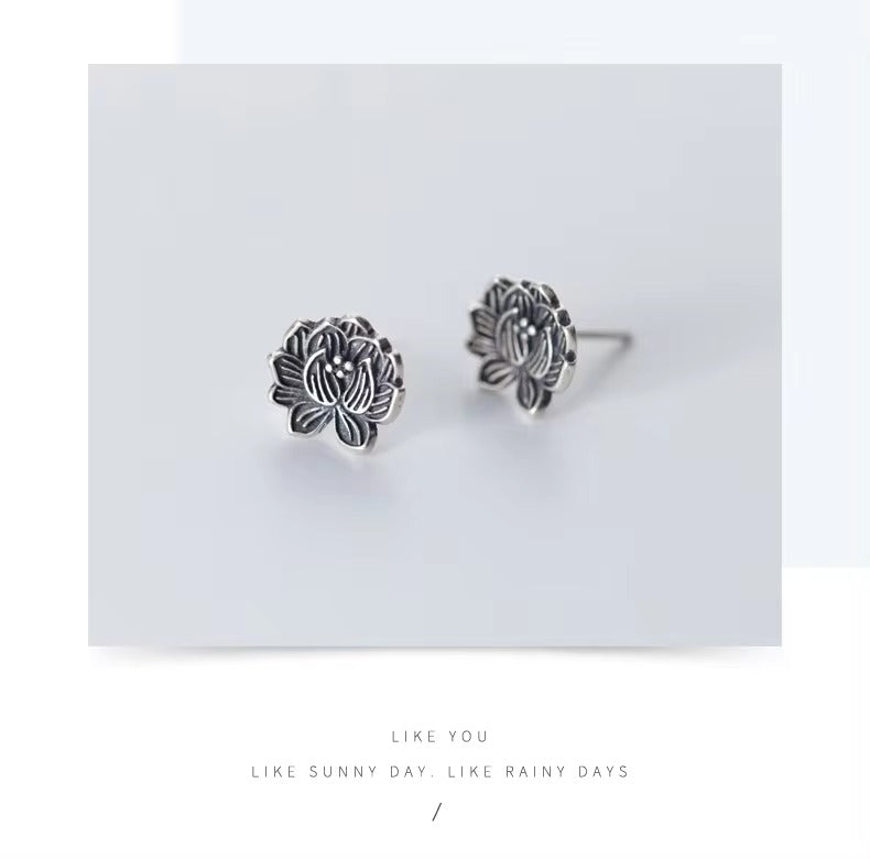 pendientes de tuerca de loto negro para mujer