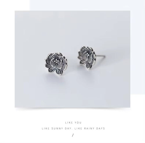 pendientes de tuerca de loto negro para mujer