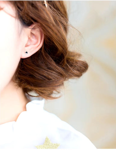 pendientes redondos de esmalte negro para mujer y niña, de Plata de Ley 925 auténtica, joyería clásica