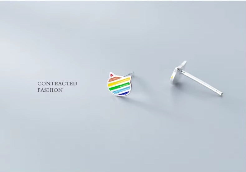 Pin de Plata de Ley 925 con forma de gato para mujer, alfiler para las orejas