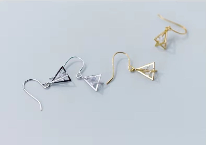 pendientes colgantes triangulares 3D de Plata de Ley 925 para mujer, aretes de gota de circonia