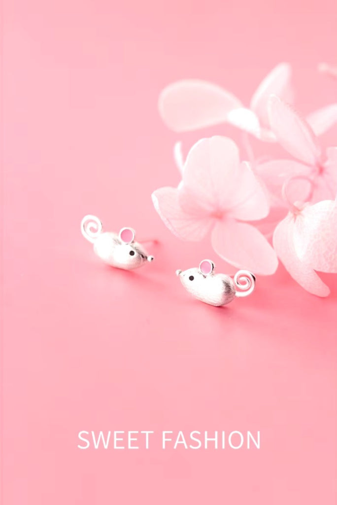 pendientes de plata de primera ley con forma de ratón para mujer, aretes pequeños