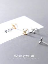 Load image into Gallery viewer, pendientes de tuerca con letras X para mujer, aretes pequeños y bonitos de plata de ley 100%