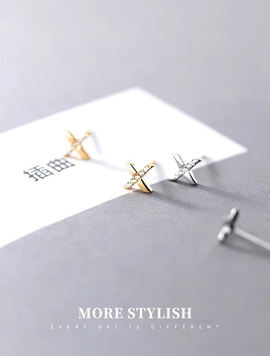 pendientes de tuerca con letras X para mujer, aretes pequeños y bonitos de plata de ley 100%