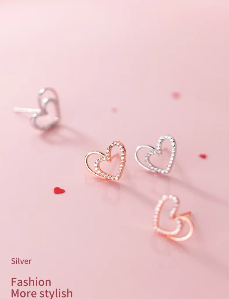 pendientes de plata de ley 925 con corazones de amor irregulares para mujer