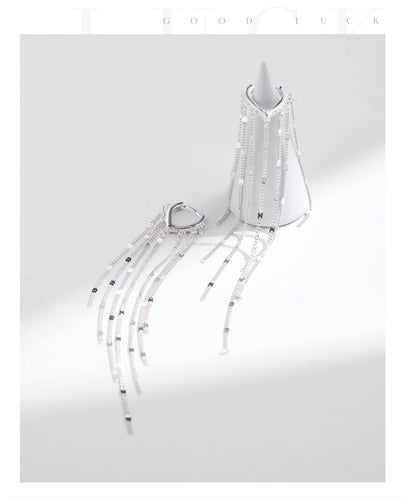 pendientes de aro de borla larga para mujer, aretes brillantes de Plata de Ley 925