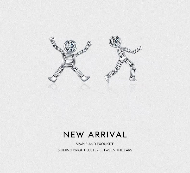 pendientes de plata de ley 925 con Circonia cúbica para mujer, aretes con diseño de personas bailando