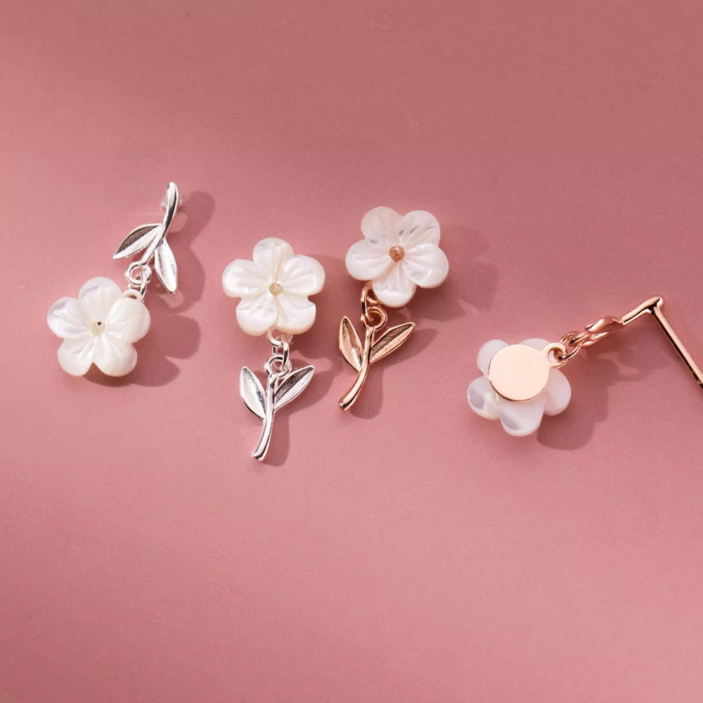 pendientes de plata de ley 925 para mujer, aretes con forma de concha, perlas y flores