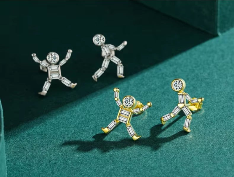 pendientes de plata de ley 925 con Circonia cúbica para mujer, aretes con diseño de personas bailando