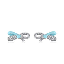 Load image into Gallery viewer, pendientes de plata de ley 925 para mujer, aretes con cierre de tuerca, esmalte azul rosa, lazo