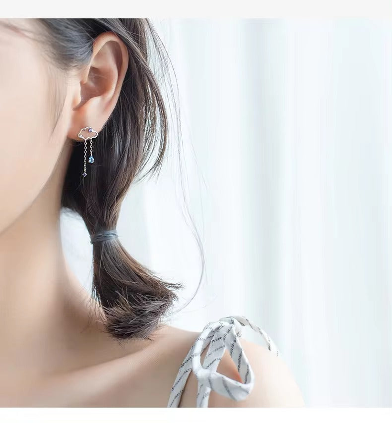 pendientes de plata de ley 925 para mujer, aretes con borla de nube