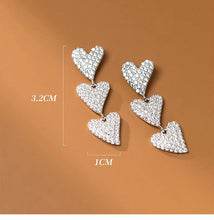 Load image into Gallery viewer, pendientes colgantes de corazón a corazones para mujer, de Plata de Ley 925