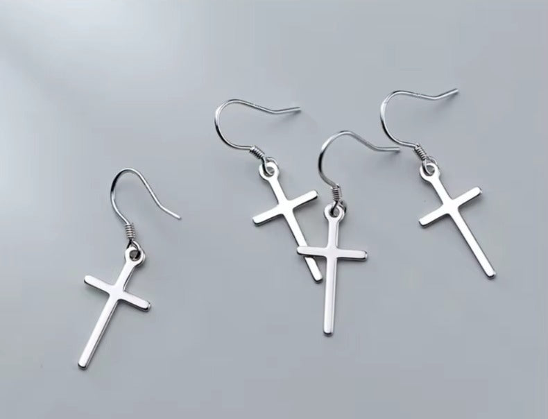 pendientes de plata de ley 925 con forma de cruz para mujer, joyería fina con gancho colgante
