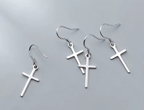 pendientes de plata de ley 925 con forma de cruz para mujer, joyería fina con gancho colgante