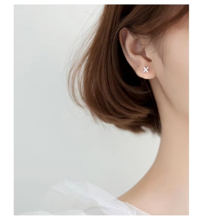 pendientes de tuerca con letras X para mujer, aretes pequeños y bonitos de plata de ley 100%
