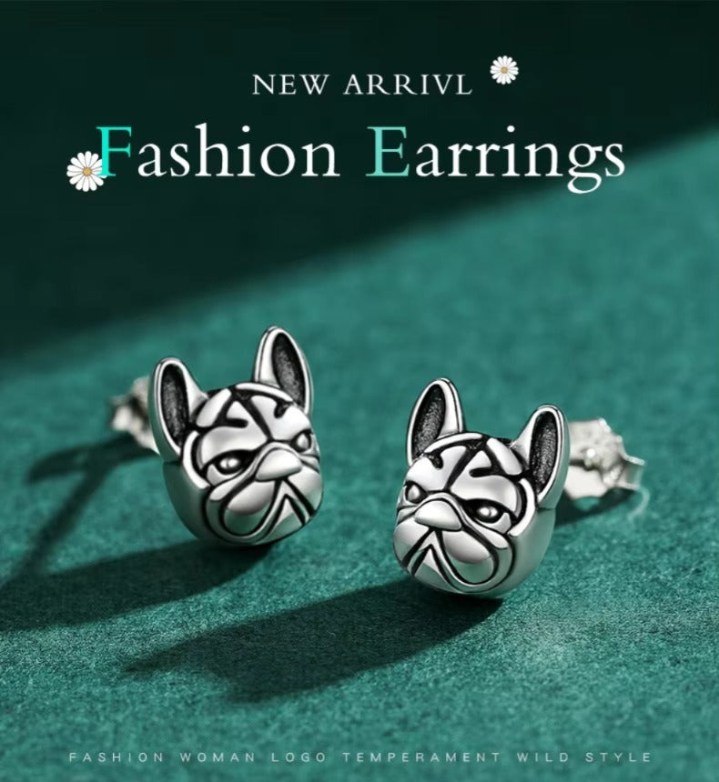 pendientes de plata de primera ley con forma de perro para mujer, aretes pequeño