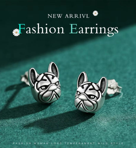 pendientes de plata de primera ley con forma de perro para mujer, aretes pequeño