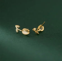 Load image into Gallery viewer, pendientes de plata de ley 925 auténtica para mujer, aretes con forma de flor rosa