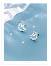 Cargar imagen en el visor de la galería, pendientes de plata esterlina 925 para mujer, aretes con forma de Luna brillante de Ángel bonito