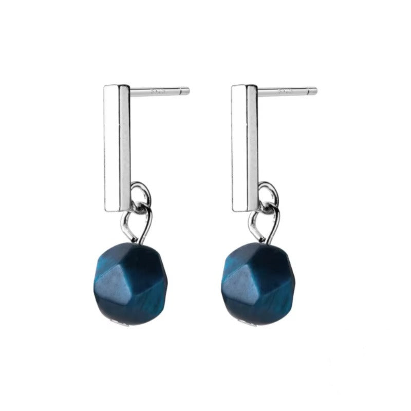 pendientes de plata de ley 100% con diseño de cristal azul para mujer, aretes colgantes