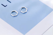 Load image into Gallery viewer, pendientes de aro con forma hexagonal para mujer, de Plata de Ley 925, CZ transparente
