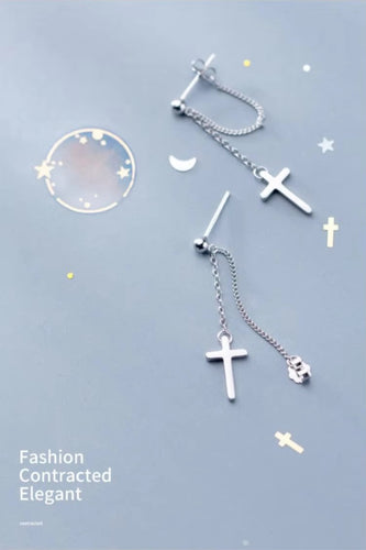 moda larga borla Cruz gota pendientes elegante encanto 925 plata esterlina