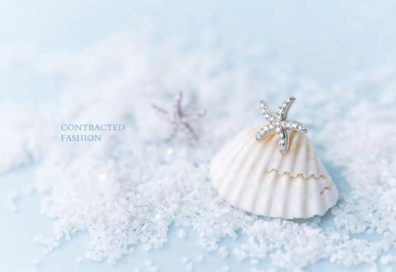 pendientes de plata de ley 925 con forma de estrella de mar, joyería fina con zirconia brillante, para mujeres
