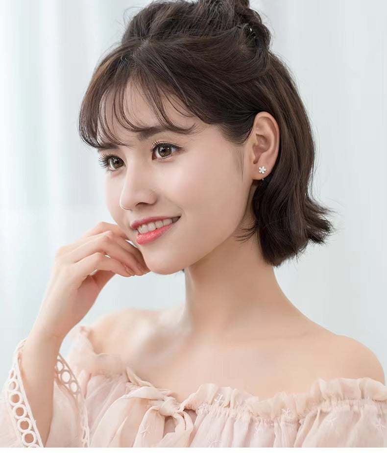 pendientes de aro de Plata de Ley 925 auténtica para mujer, abalorio de flor Simple