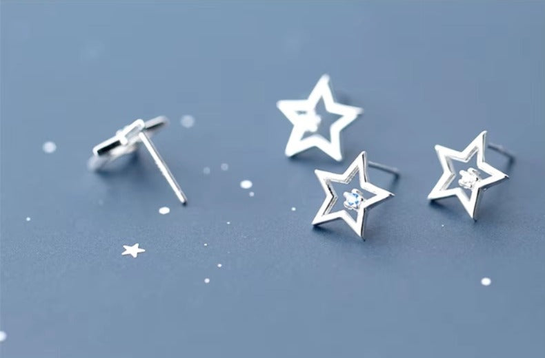 pendientes de plata de ley 925 con forma de estrella para mujer, aretes pequeños, alfiler antialérgico