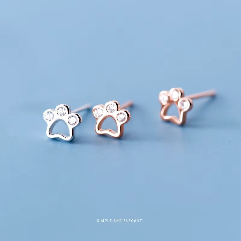 pendientes de plata de ley 925 con forma de pata de perro para mujer, aretes de circonita brillante