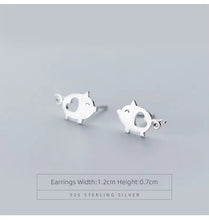 Load image into Gallery viewer, pendientes de plata de ley 100% con forma de cerdo, joyería con cierre de tuerca
