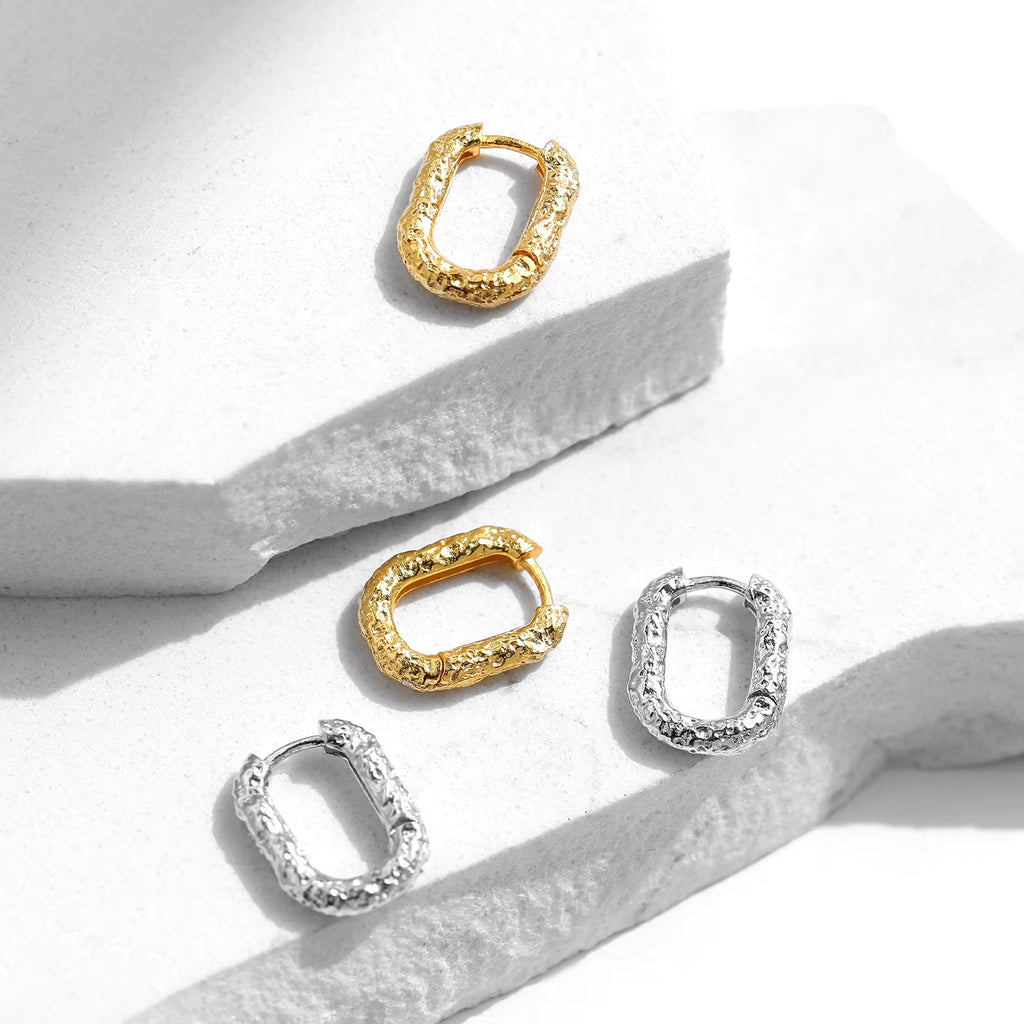 pendientes de aro de Plata de Ley 925 con textura en forma de U para mujer
