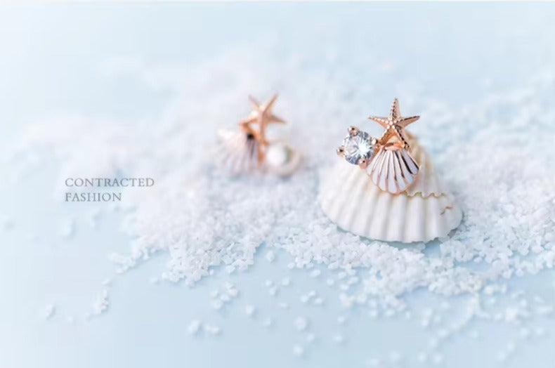 pendientes de plata de ley 925 con forma de concha de estrella de mar para mujer