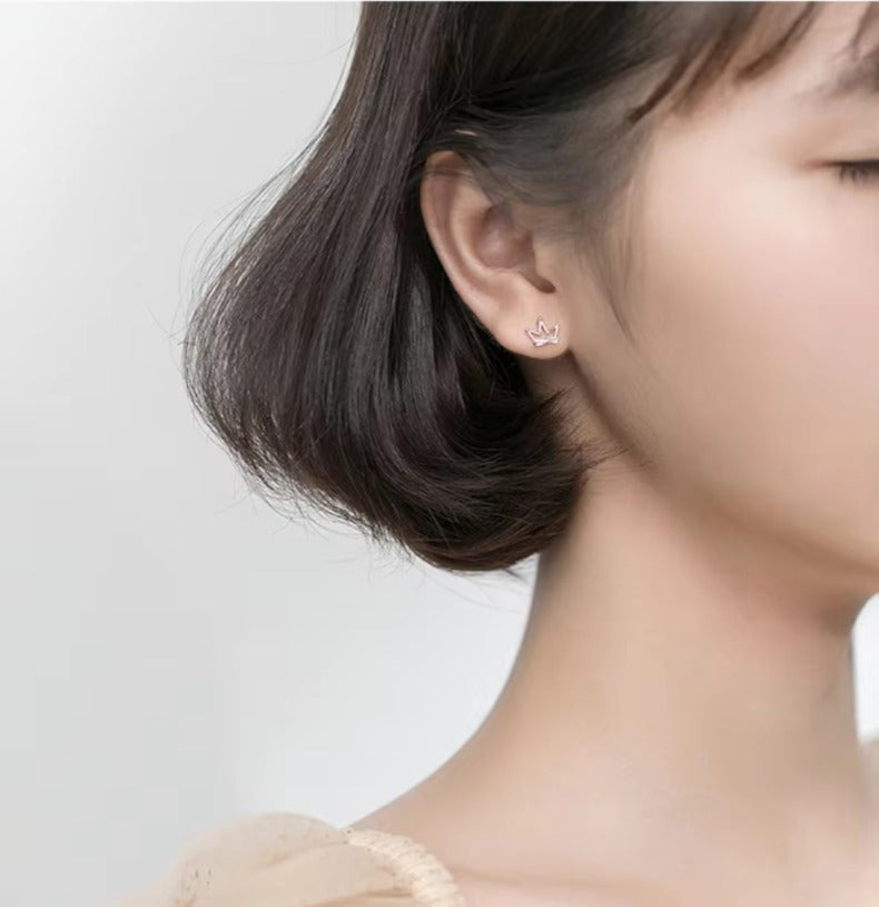 pendientes de plata de ley 925 con forma de corona hueca para mujer, aretes pequeños, Circonia cúbica