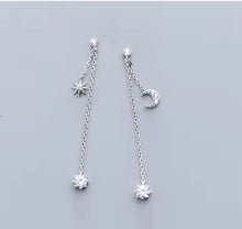 Load image into Gallery viewer, pendientes de plata de ley 925 con forma de luna para mujer