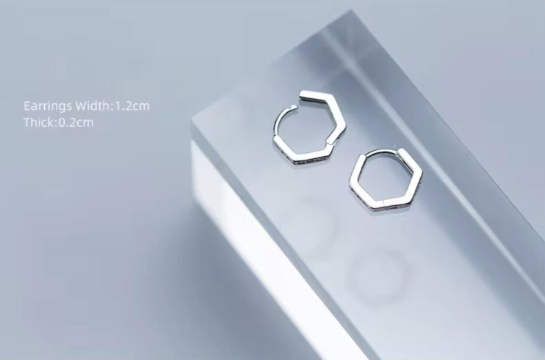 pendientes de aro con forma hexagonal para mujer, de Plata de Ley 925, CZ transparente