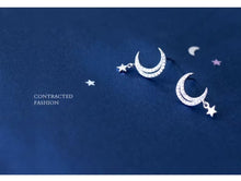 Load image into Gallery viewer, pendientes de plata de ley 925 con forma de luna para mujer, aretes brillantes