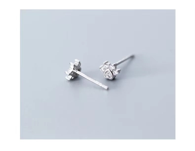 pendientes pequeños de Plata de Ley 925 con forma de pata de gato para mujer, joyería fina hipoalergénica