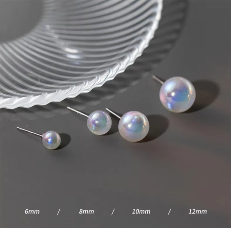 pendientes de plata de ley 925 con perlas de concha arcoíris para mujer