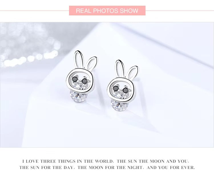 pendientes de plata de ley 100% 925 con forma de conejo para mujer, joyería fina auténtica