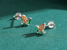 Load image into Gallery viewer, pendientes de plata esterlina 100% para mujer y niño, aretes pequeños de Zirconia y maíz