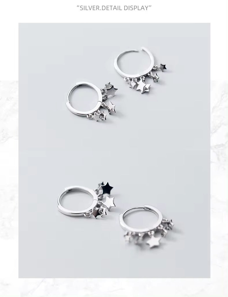 pendientes de aro de plata de ley 2021 auténtica para mujer, aretes redondos con abalorio de columpio de estrellas