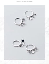 Load image into Gallery viewer, pendientes de aro de plata de ley 2021 auténtica para mujer, aretes redondos con abalorio de columpio de estrellas