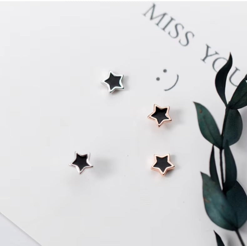 pendientes de plata de ley 925 con forma de estrella para mujer, joyería fina con esmalte negro