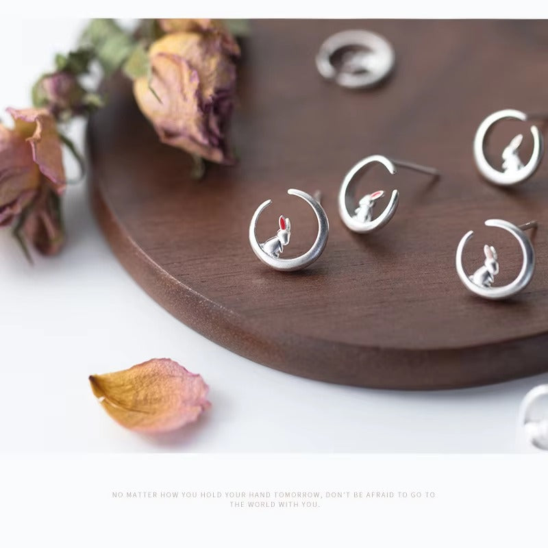 pendientes de plata de ley 100% con forma de corazón y conejo para mujer, joyería fina